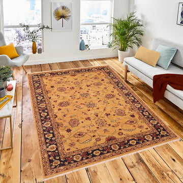 handmade Traditional Kafkaz Chobi Ziegler Gold Blue Hand Knotted RECTANGLE 100% WOOL area rug 6 x 9